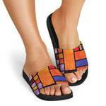 Colorful Stained Glass Mosaic Print Black Slide Sandals