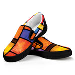 Colorful Stained Glass Mosaic Print Black Slip On Shoes