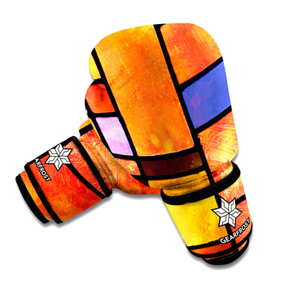 Colorful Stained Glass Mosaic Print Boxing Gloves