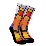Colorful Stained Glass Mosaic Print Crew Socks