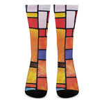 Colorful Stained Glass Mosaic Print Crew Socks