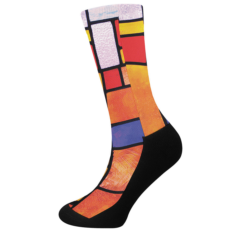 Colorful Stained Glass Mosaic Print Crew Socks