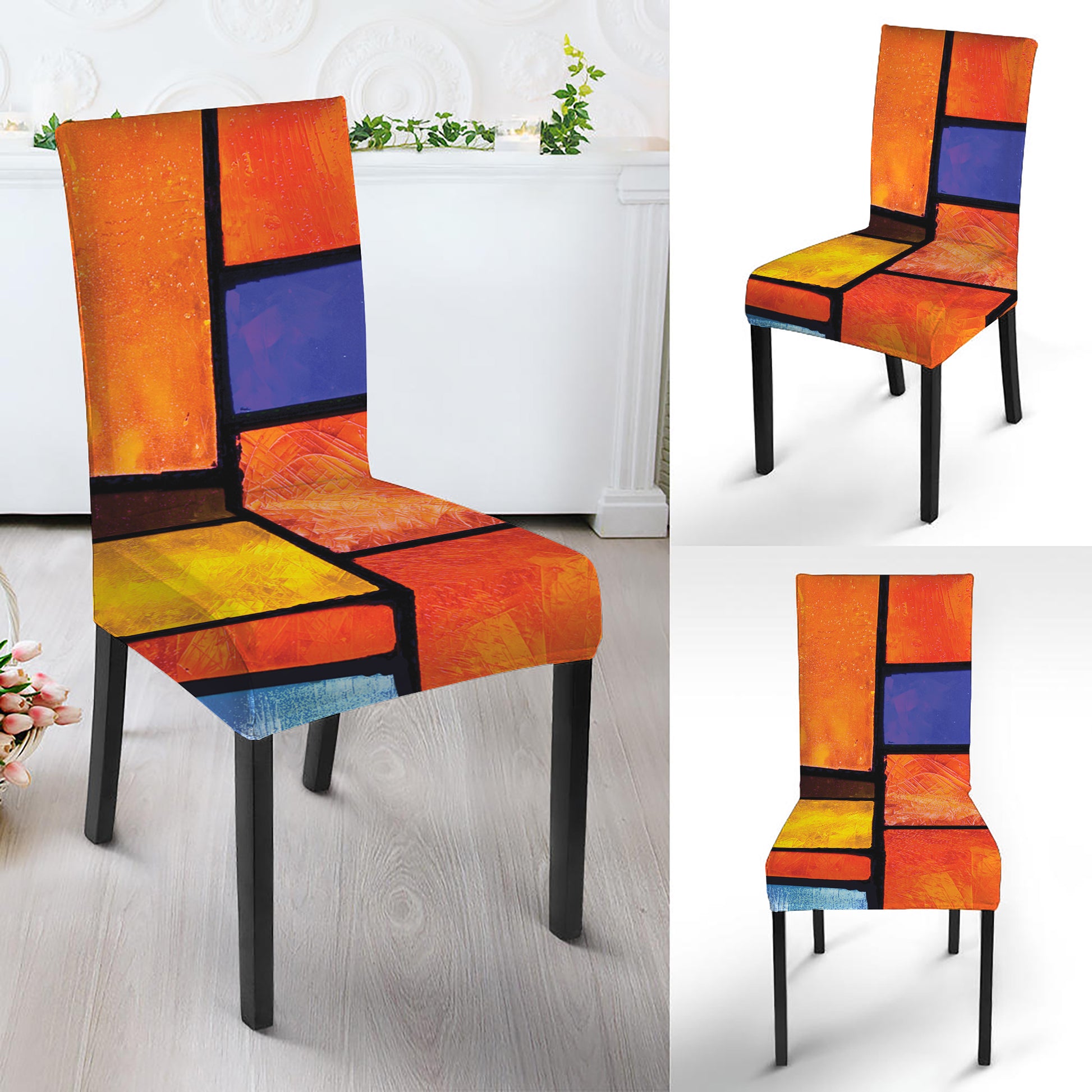 Colorful Stained Glass Mosaic Print Dining Chair Slipcover