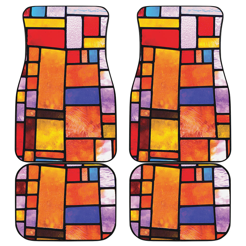 Colorful Stained Glass Mosaic Print Front and Back Car Floor Mats