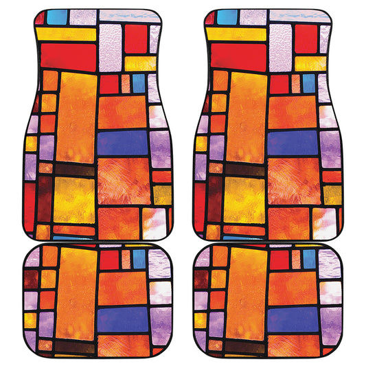 Colorful Stained Glass Mosaic Print Front and Back Car Floor Mats