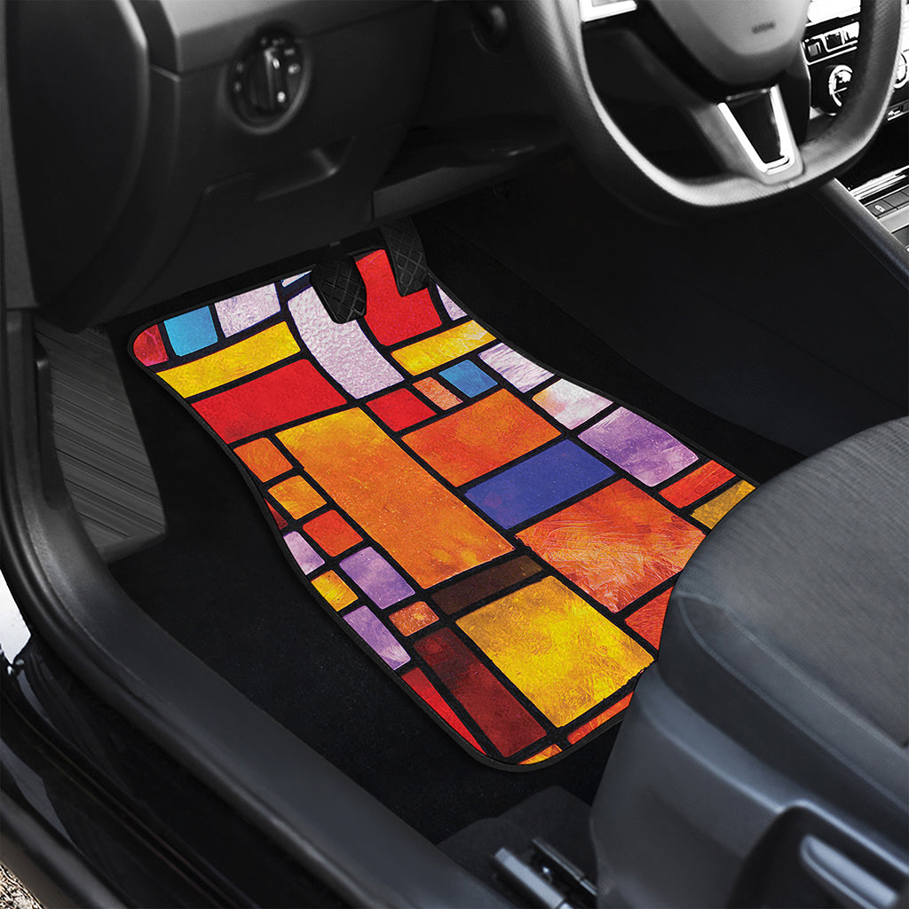 Colorful Stained Glass Mosaic Print Front and Back Car Floor Mats