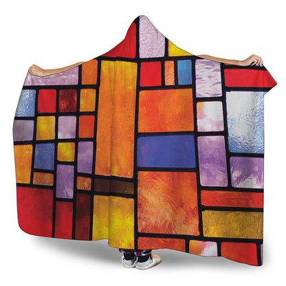 Colorful Stained Glass Mosaic Print Hooded Blanket