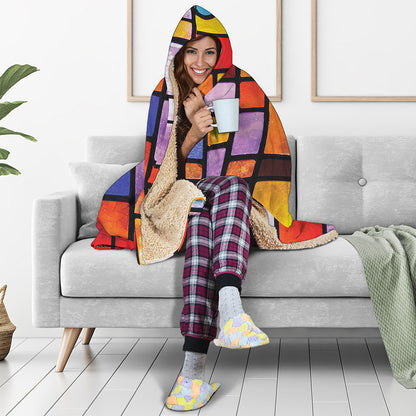 Colorful Stained Glass Mosaic Print Hooded Blanket
