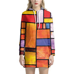 Colorful Stained Glass Mosaic Print Hoodie Dress