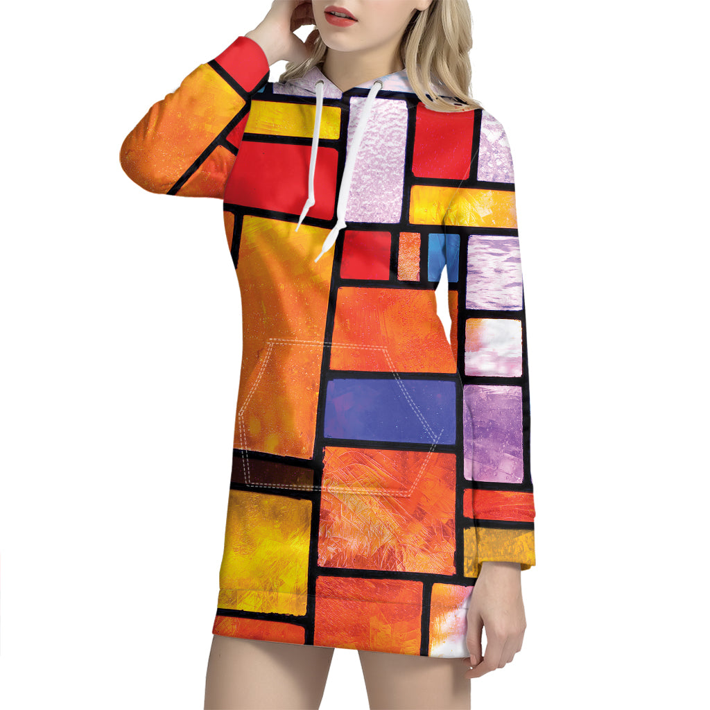 Colorful Stained Glass Mosaic Print Hoodie Dress
