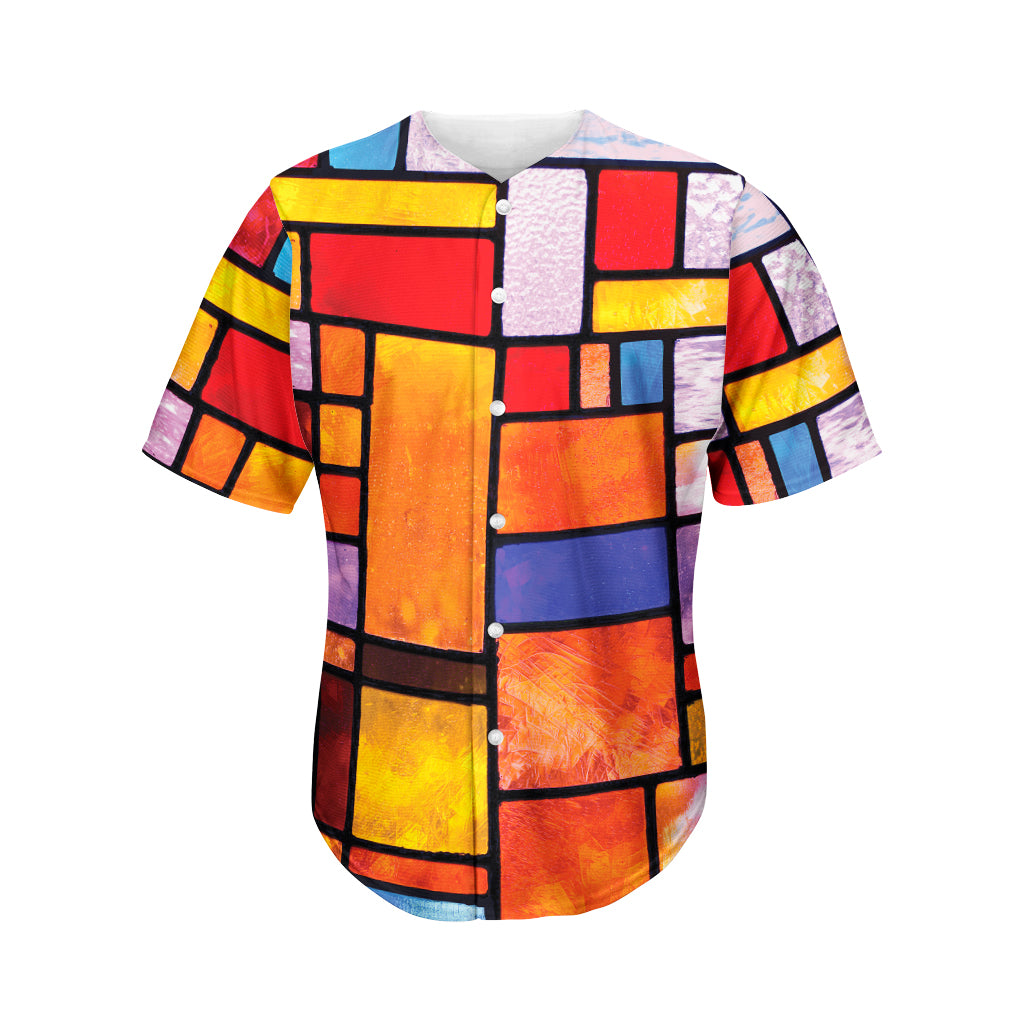 Colorful Stained Glass Mosaic Print Men's Baseball Jersey