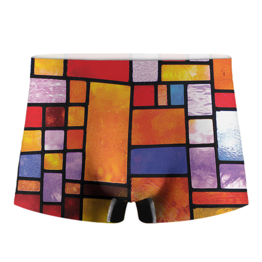 Colorful Stained Glass Mosaic Print Men's Boxer Briefs