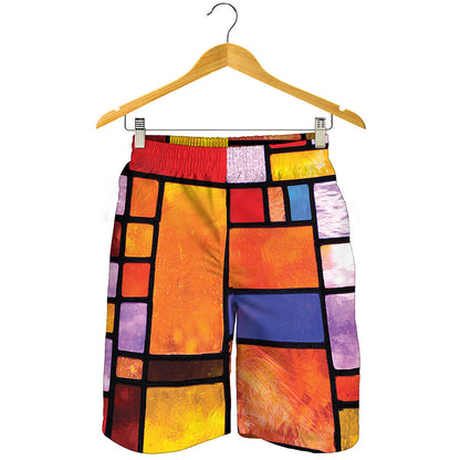 Colorful Stained Glass Mosaic Print Men's Shorts