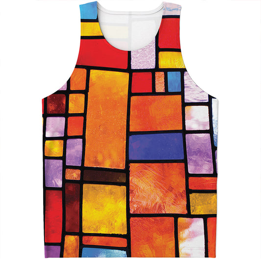 Colorful Stained Glass Mosaic Print Men's Tank Top