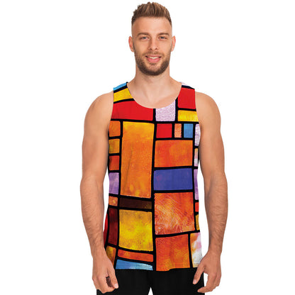 Colorful Stained Glass Mosaic Print Men's Tank Top