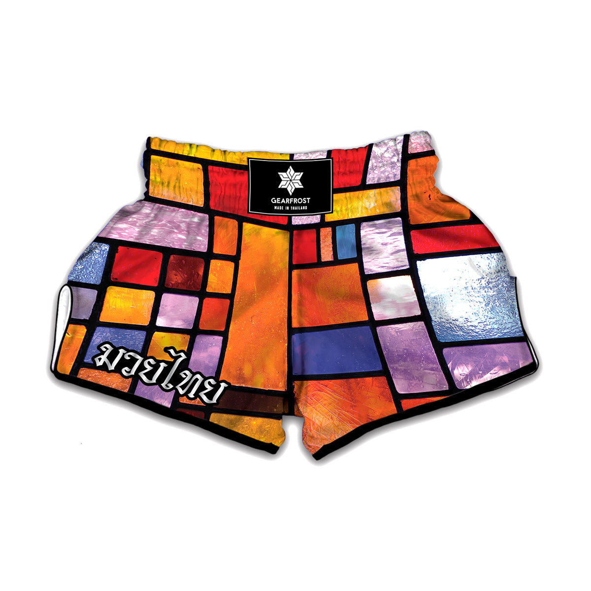 Colorful Stained Glass Mosaic Print Muay Thai Boxing Shorts