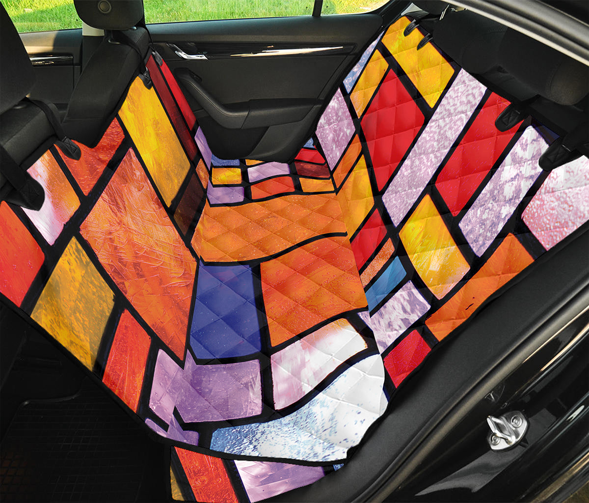 Colorful Stained Glass Mosaic Print Pet Car Back Seat Cover