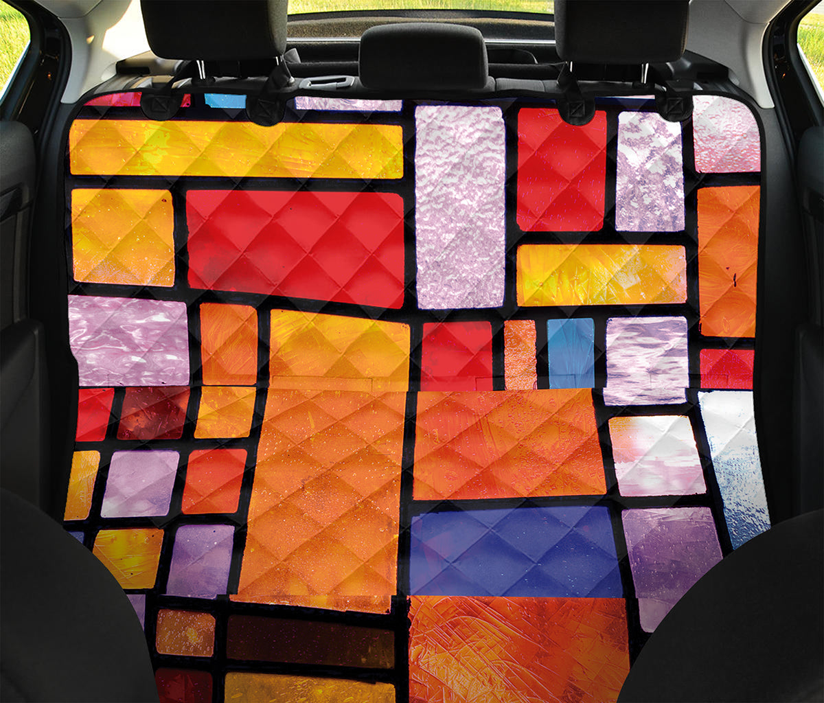 Colorful Stained Glass Mosaic Print Pet Car Back Seat Cover
