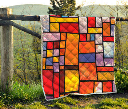 Colorful Stained Glass Mosaic Print Quilt
