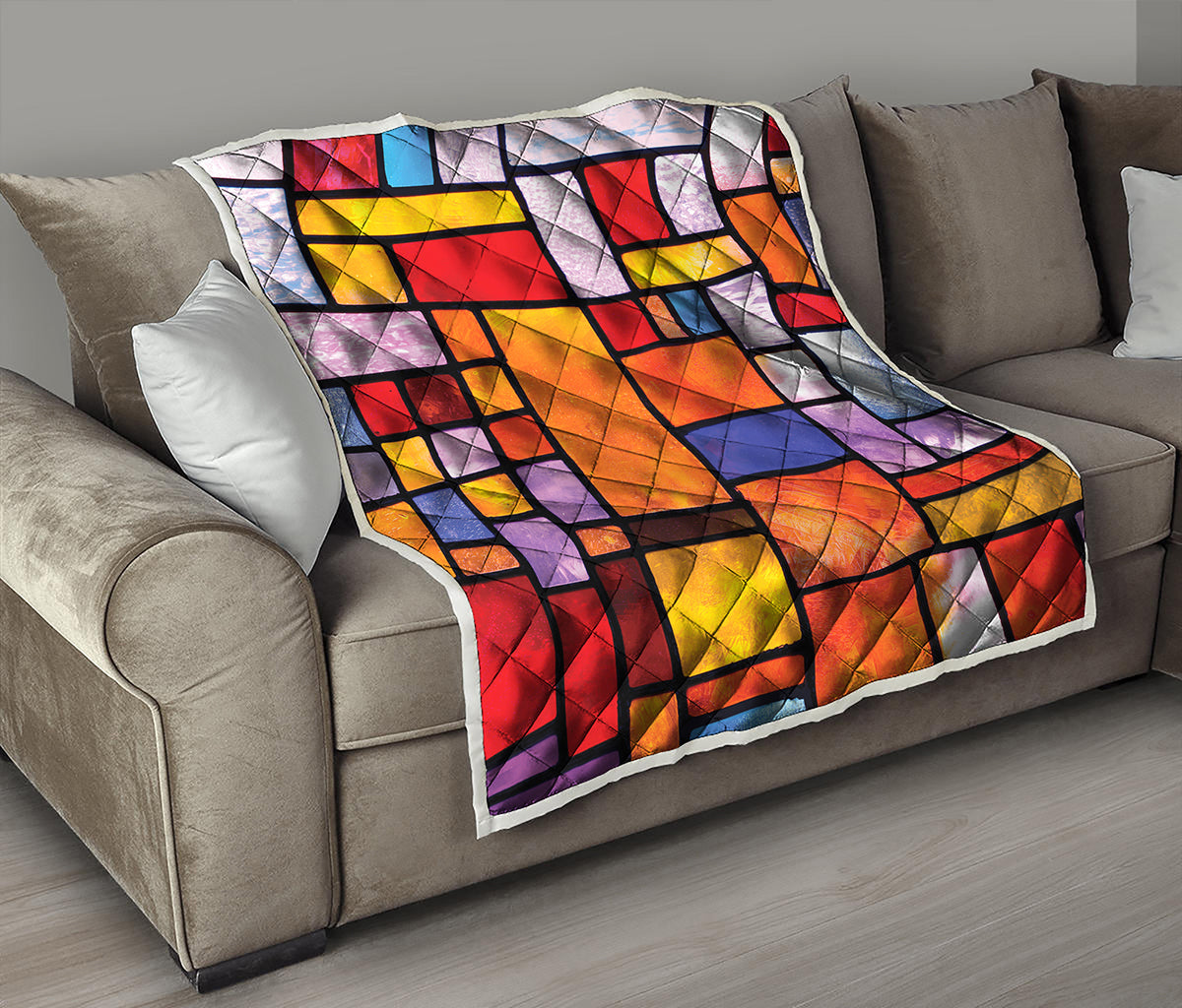 Colorful Stained Glass Mosaic Print Quilt