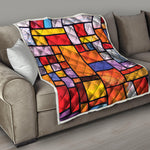 Colorful Stained Glass Mosaic Print Quilt
