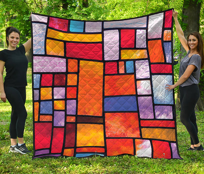Colorful Stained Glass Mosaic Print Quilt
