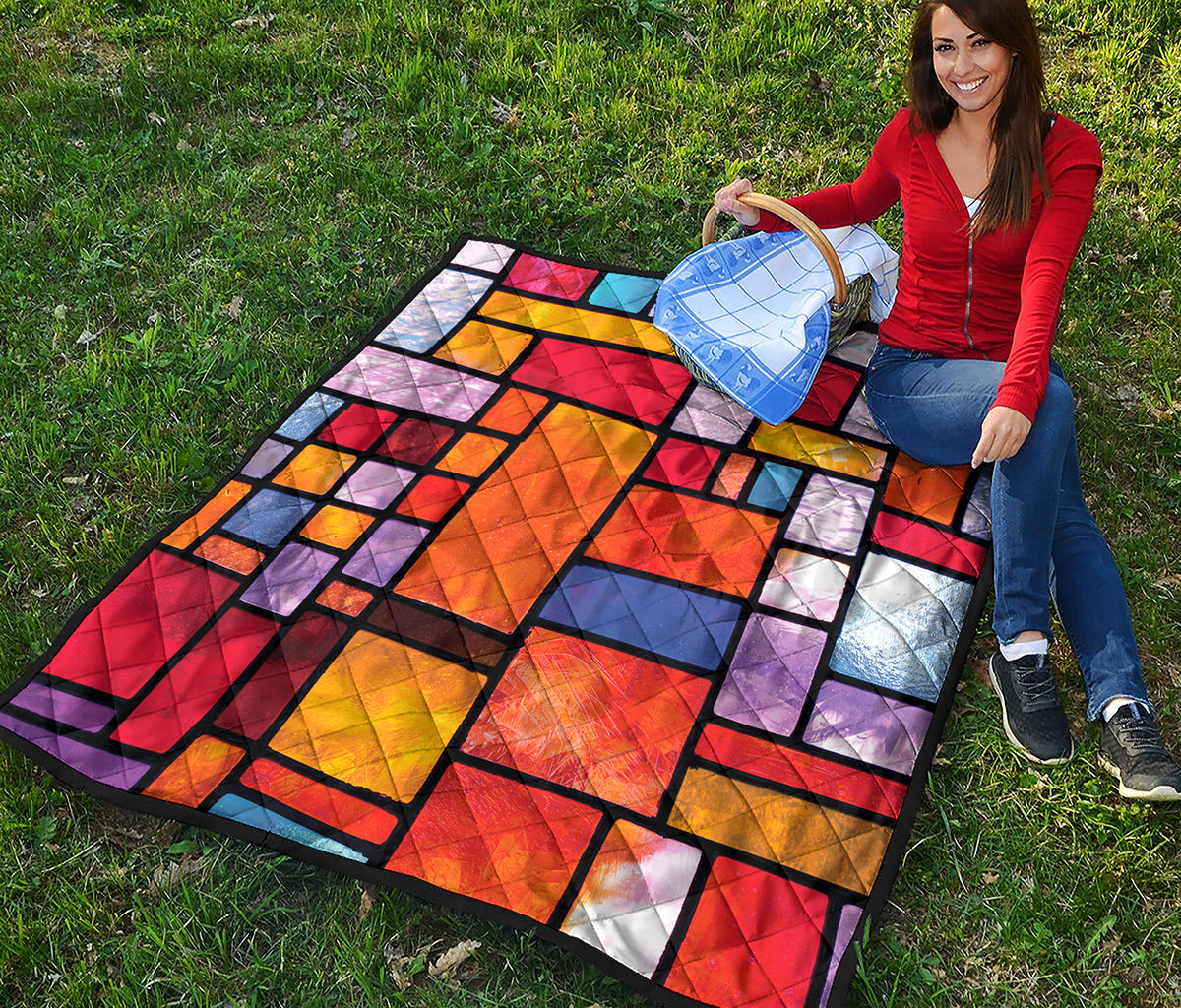 Colorful Stained Glass Mosaic Print Quilt