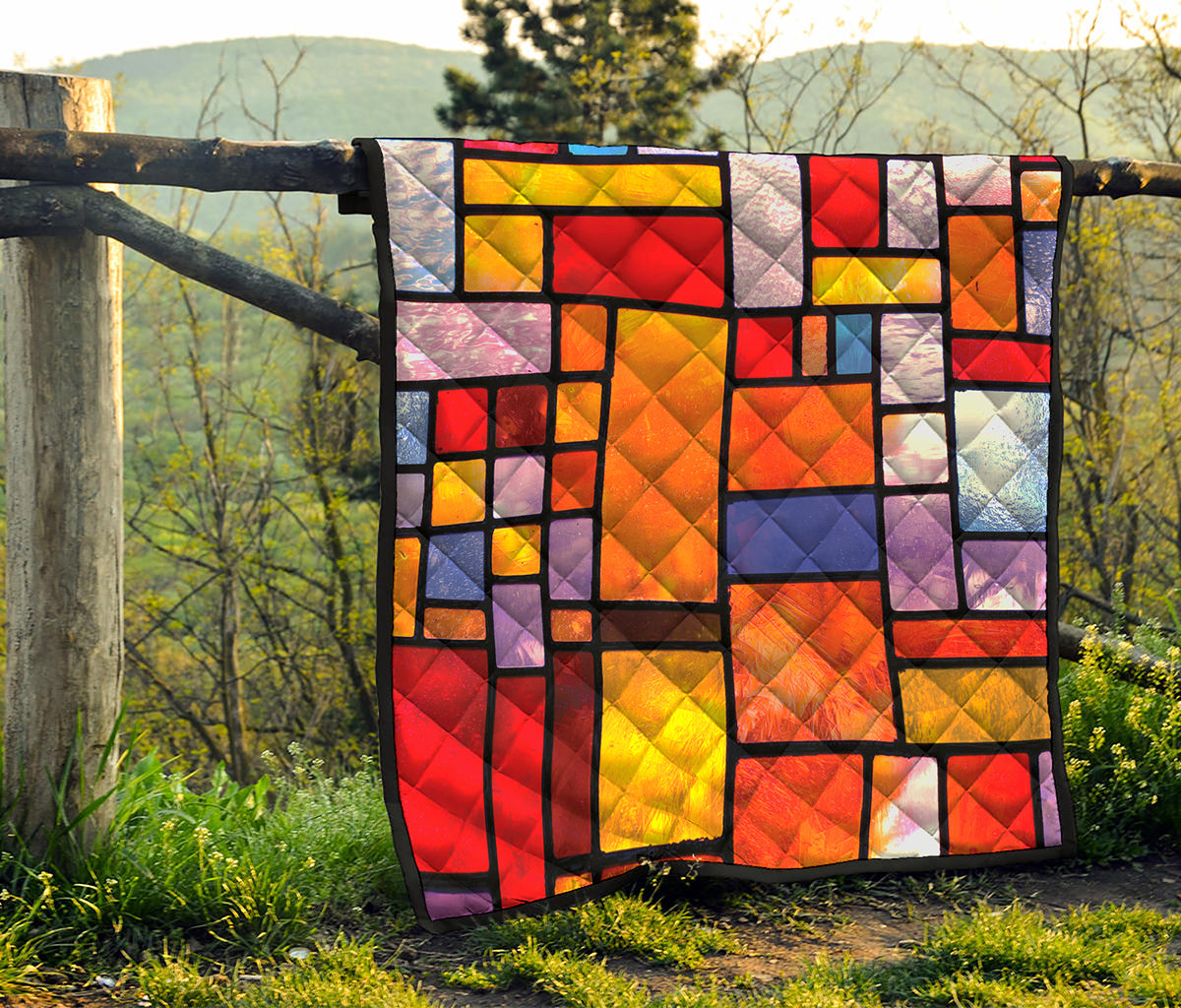 Colorful Stained Glass Mosaic Print Quilt