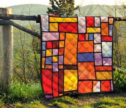 Colorful Stained Glass Mosaic Print Quilt