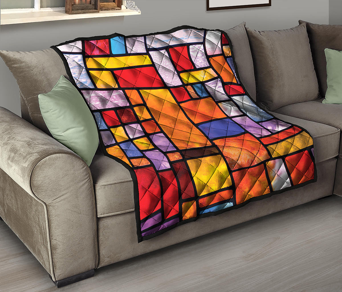 Colorful Stained Glass Mosaic Print Quilt