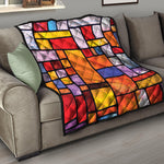 Colorful Stained Glass Mosaic Print Quilt