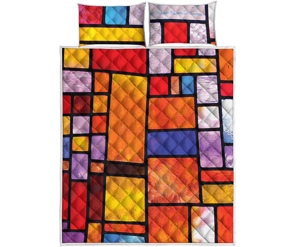 Colorful Stained Glass Mosaic Print Quilt Bed Set
