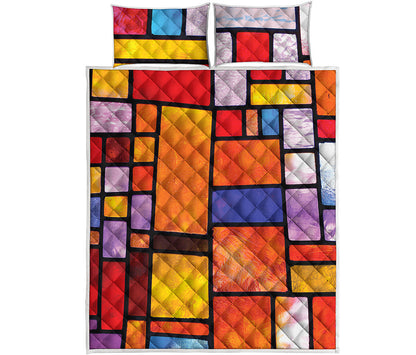 Colorful Stained Glass Mosaic Print Quilt Bed Set