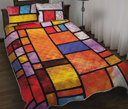 Colorful Stained Glass Mosaic Print Quilt Bed Set