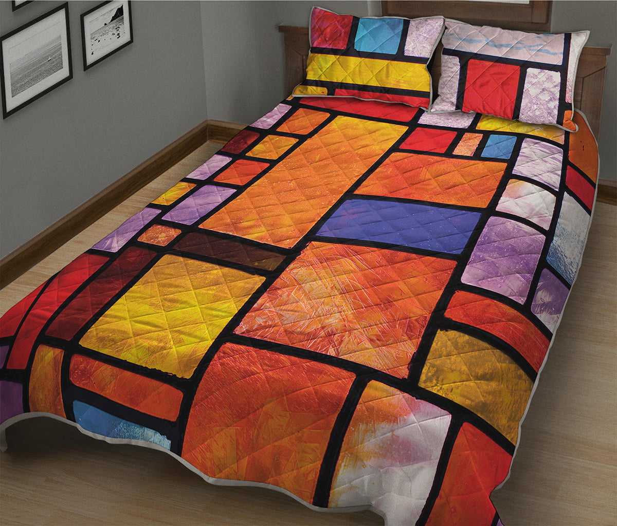 Colorful Stained Glass Mosaic Print Quilt Bed Set