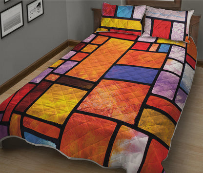 Colorful Stained Glass Mosaic Print Quilt Bed Set
