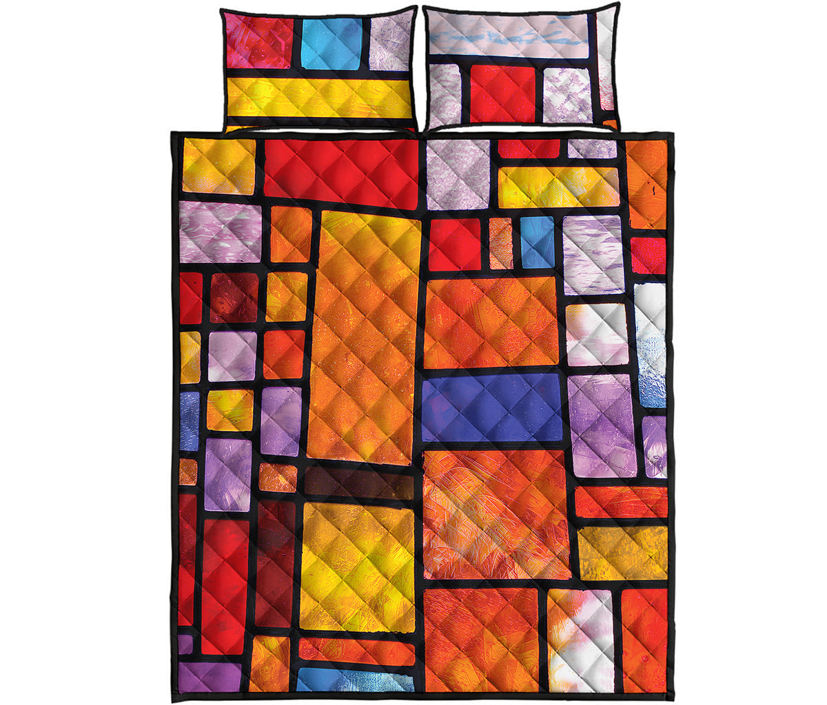 Colorful Stained Glass Mosaic Print Quilt Bed Set
