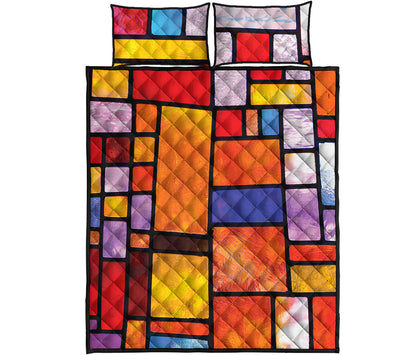 Colorful Stained Glass Mosaic Print Quilt Bed Set