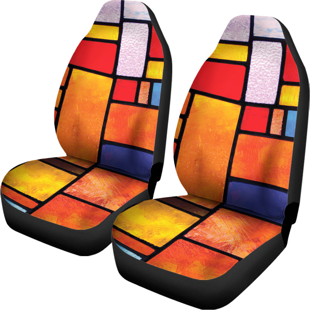 Colorful Stained Glass Mosaic Print Universal Fit Car Seat Covers