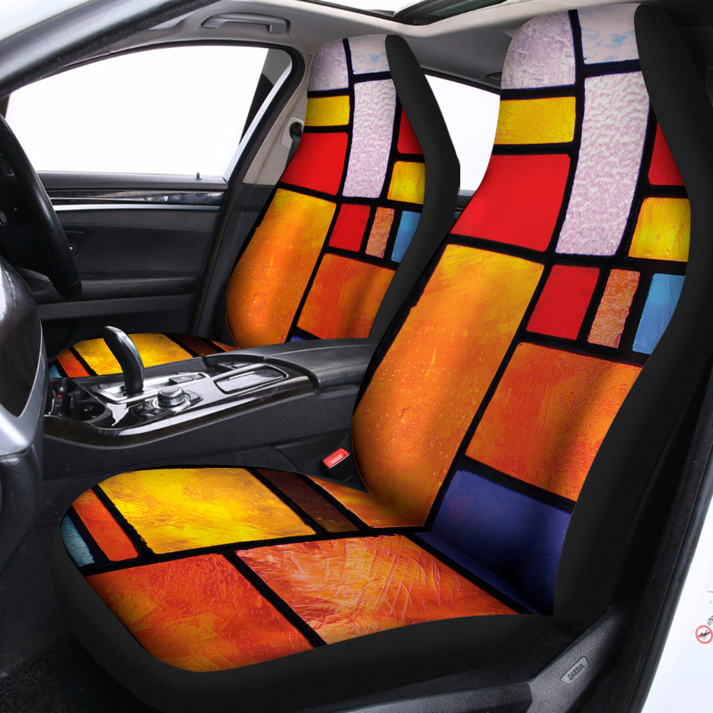 Colorful Stained Glass Mosaic Print Universal Fit Car Seat Covers