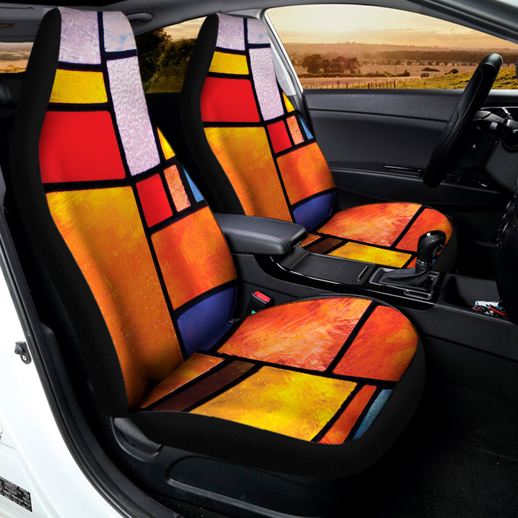 Colorful Stained Glass Mosaic Print Universal Fit Car Seat Covers