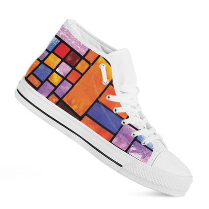 Colorful Stained Glass Mosaic Print White High Top Shoes