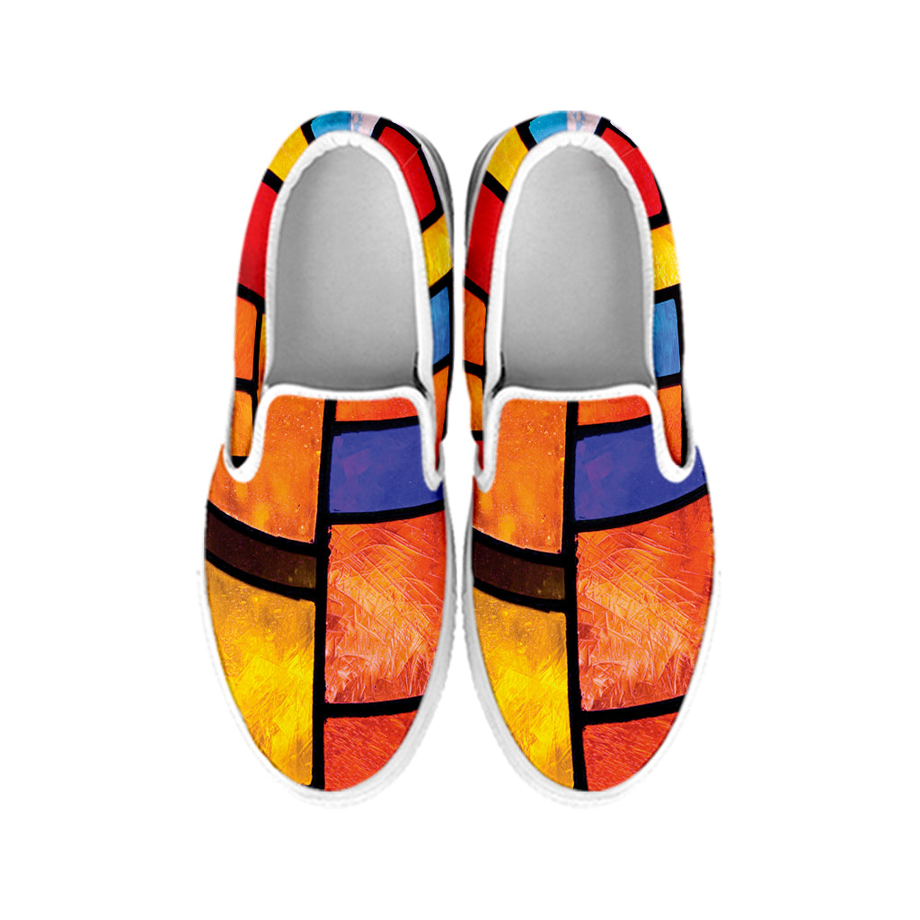 Colorful Stained Glass Mosaic Print White Slip On Shoes