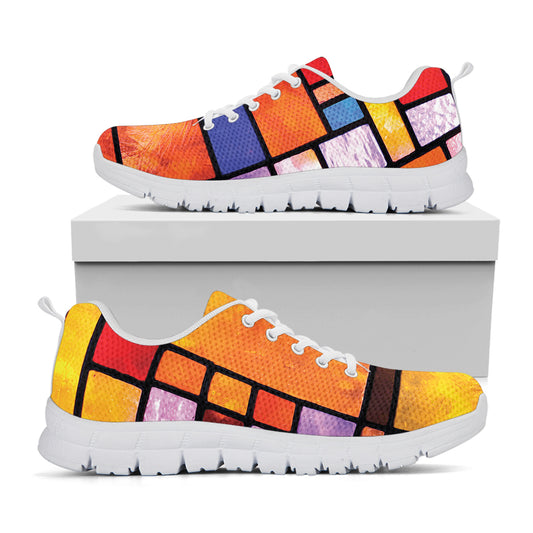 Colorful Stained Glass Mosaic Print White Sneakers
