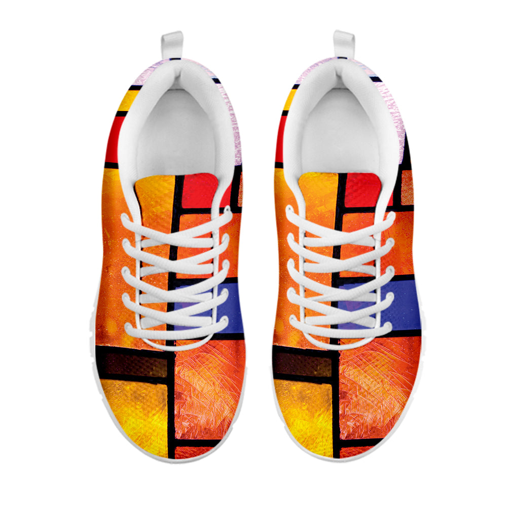 Colorful Stained Glass Mosaic Print White Sneakers