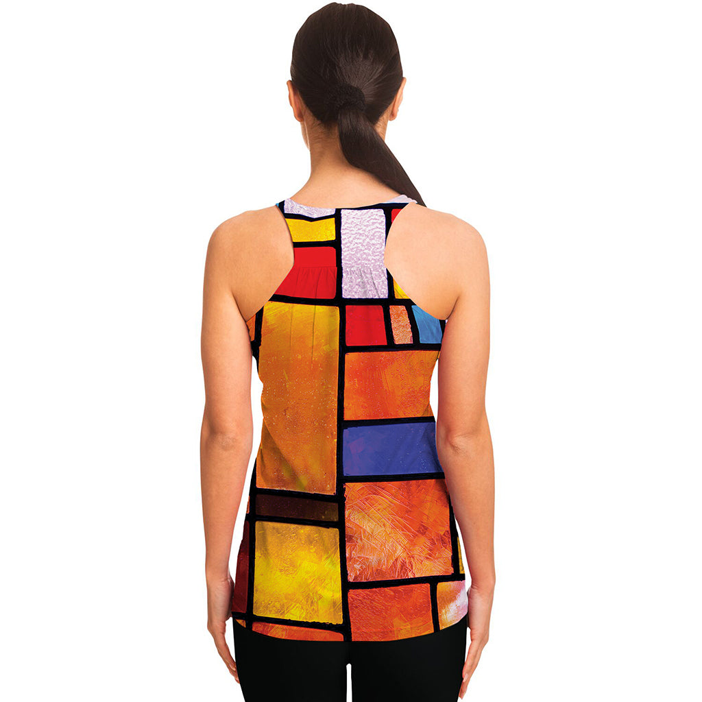 Colorful Stained Glass Mosaic Print Women's Racerback Tank Top