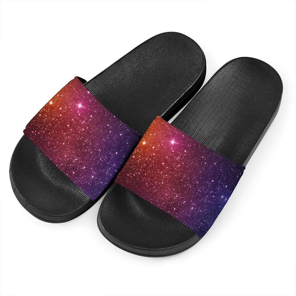 Colorful Stardust Galaxy Space Print Black Slide Sandals