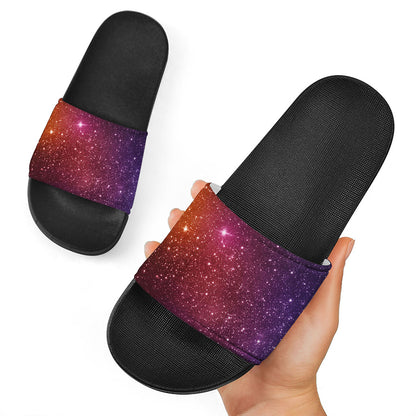 Colorful Stardust Galaxy Space Print Black Slide Sandals