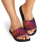 Colorful Stardust Galaxy Space Print Black Slide Sandals