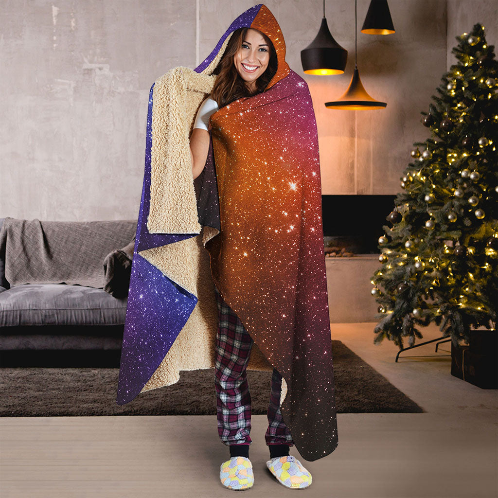 Colorful Stardust Galaxy Space Print Hooded Blanket